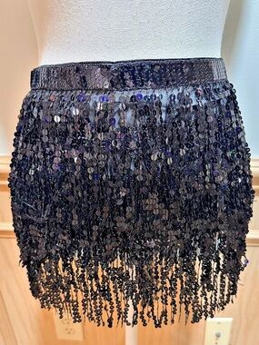 Sparkly Black Sequin Fringe Mini Skirt ~ One Size ~ New